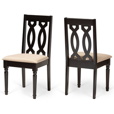 BAXTON STUDIO Cherese Modern and Contemporary Sand Fabric and Dark Brown Finished Wood 2-Piece Dining Chair Set 174-10539-Zoro